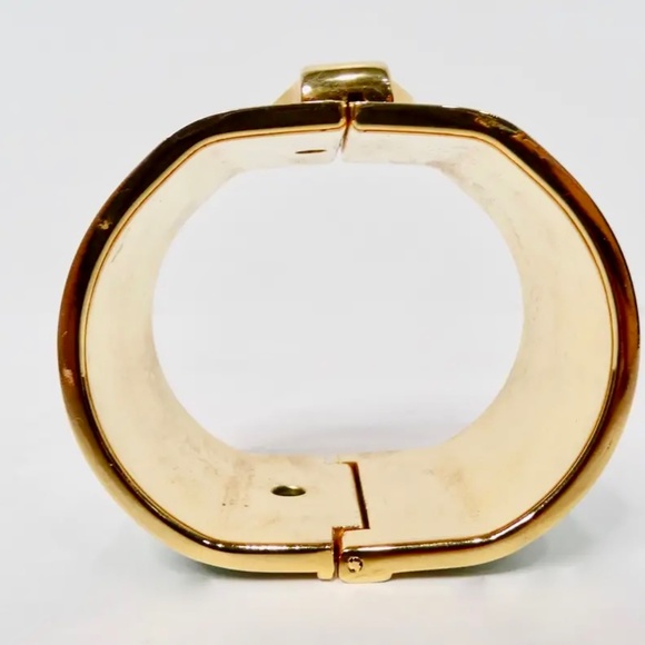 Vintage Burgundy Leather Gold Tone Cuff With Rhinestone Center - Picture 4 of 4